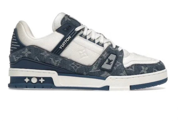 Louis Vuitton LV Trainer Monogram en denim, blanco y azul